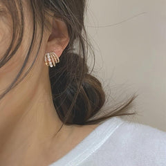 Compact Micro Star Pearl C Stud Earrings