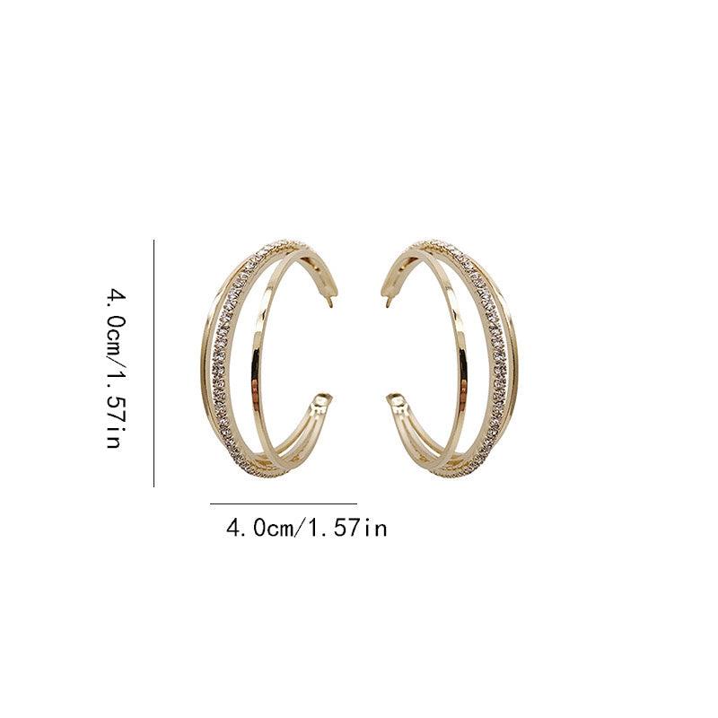 C Shaped Hoop Earrings with Rhinestones Copper Ear Jewelry