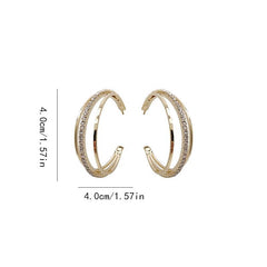 C Shaped Hoop Earrings with Rhinestones Copper Ear Jewelry