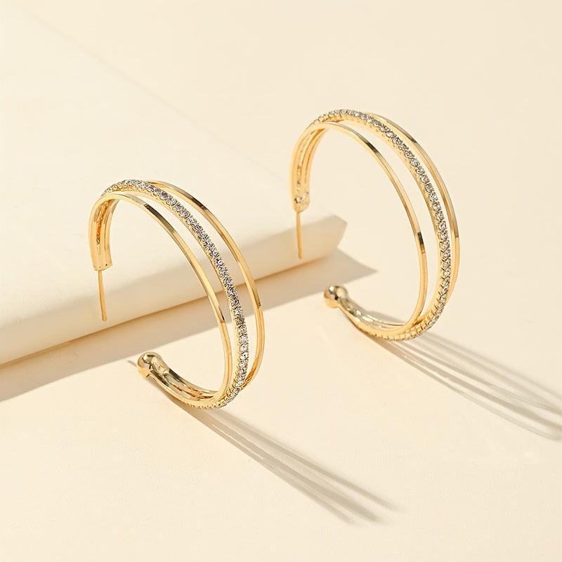 C Shaped Hoop Earrings with Rhinestones Copper Ear Jewelry