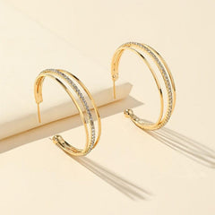 C Shaped Hoop Earrings with Rhinestones Copper Ear Jewelry