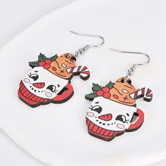 Snowman Ice Cream Cup Wooden Earrings Holiday Party Jewelry