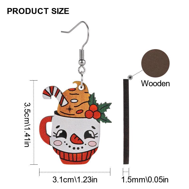 Snowman Ice Cream Cup Wooden Earrings Holiday Party Jewelry