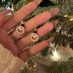 Santa Earrings Faux Pearl Cartoon Festive Christmas Earrings