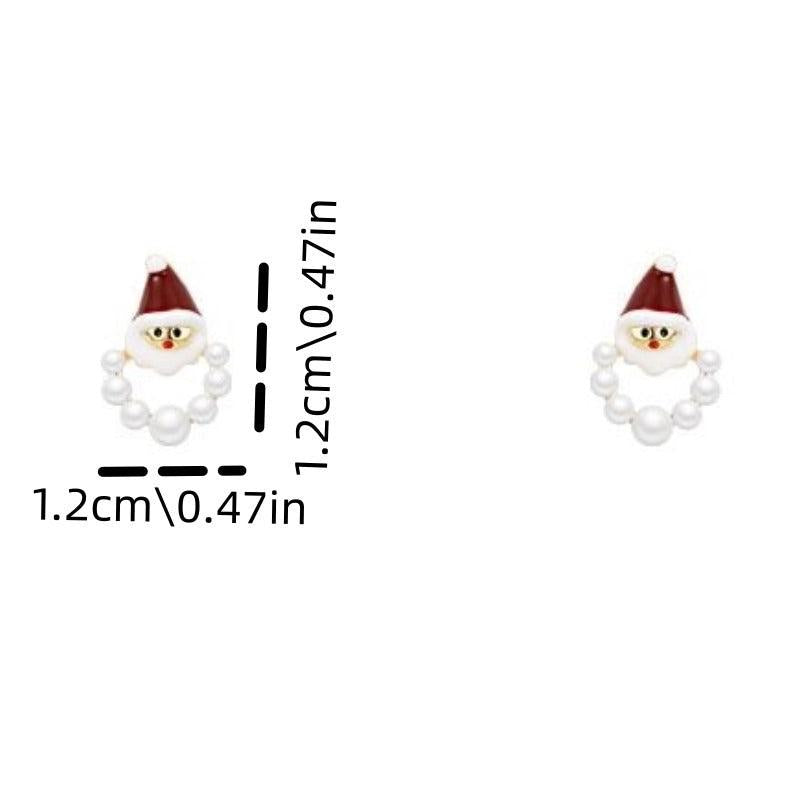 Santa Earrings Faux Pearl Cartoon Festive Christmas Earrings