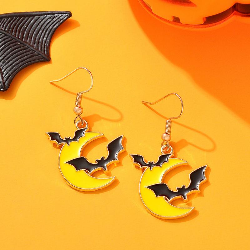 Halloween Moon Bat Alloy Earrings Girls Jewelry Women Girls