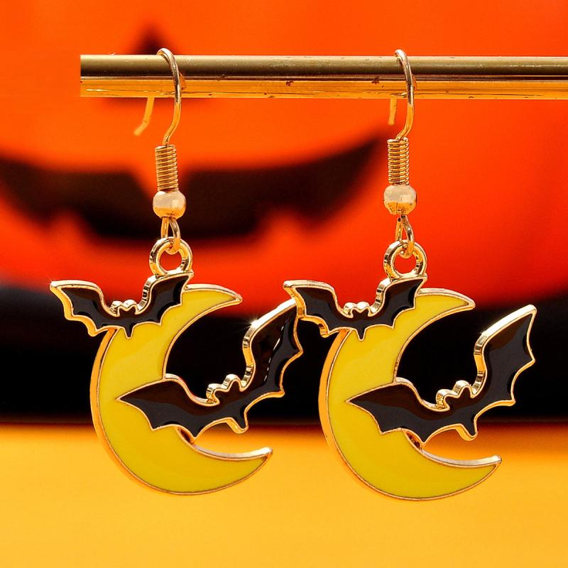 Halloween Moon Bat Alloy Earrings Girls Jewelry Women Girls