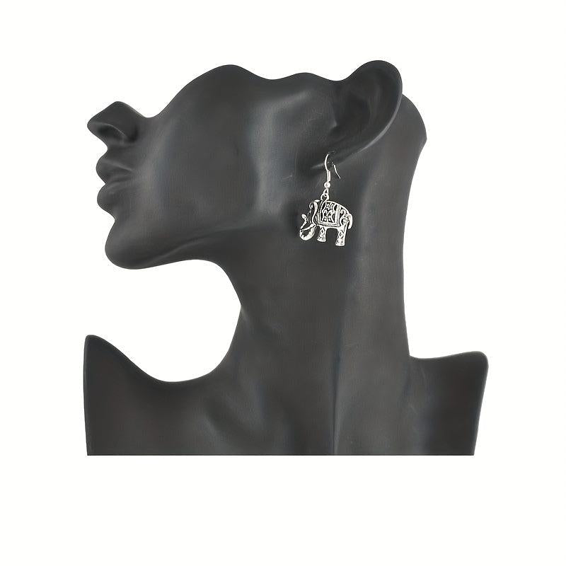 3D Elephant Dangle Earrings Silvery Plated Gift