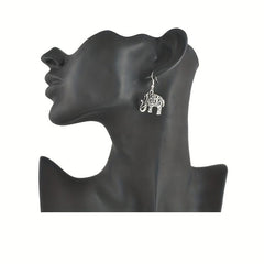3D Elephant Dangle Earrings Silvery Plated Gift