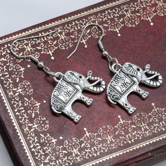 3D Elephant Dangle Earrings Silvery Plated Gift