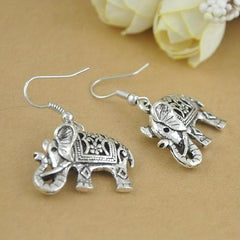 3D Elephant Dangle Earrings Silvery Plated Gift