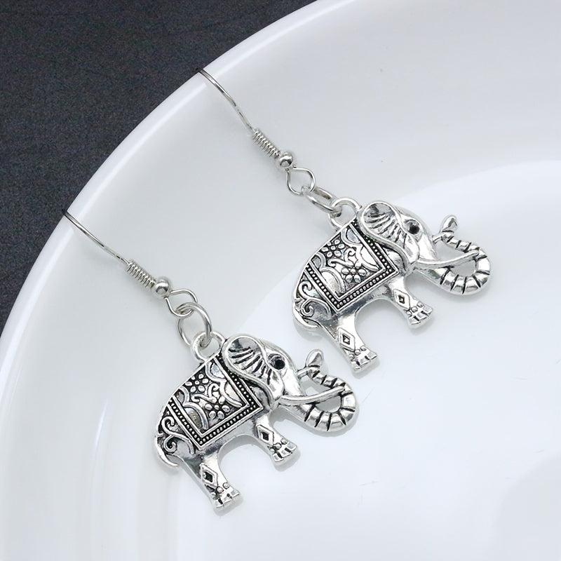 3D Elephant Dangle Earrings Silvery Plated Gift