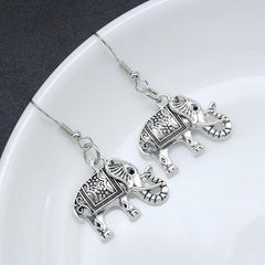 3D Elephant Dangle Earrings Silvery Plated Gift