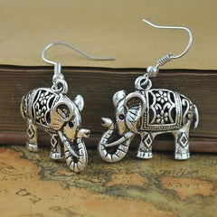 3D Elephant Dangle Earrings Silvery Plated Gift