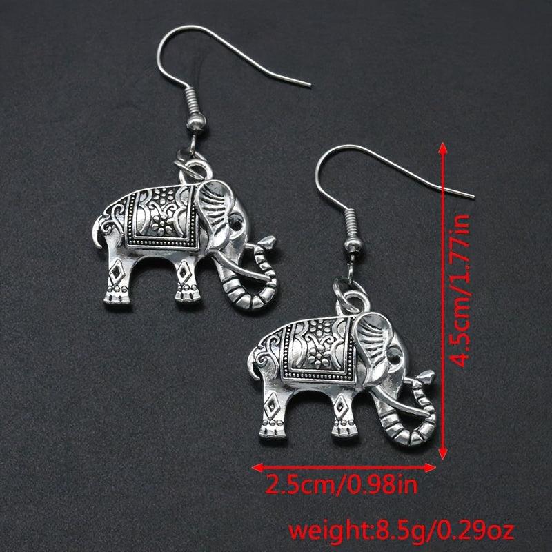 3D Elephant Dangle Earrings Silvery Plated Gift