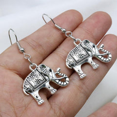 3D Elephant Dangle Earrings Silvery Plated Gift