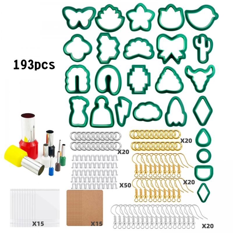 193pcs Polymer Clay Cutter Earring DIY Mold 25 Shapes Ear Hook Clog Storage Card