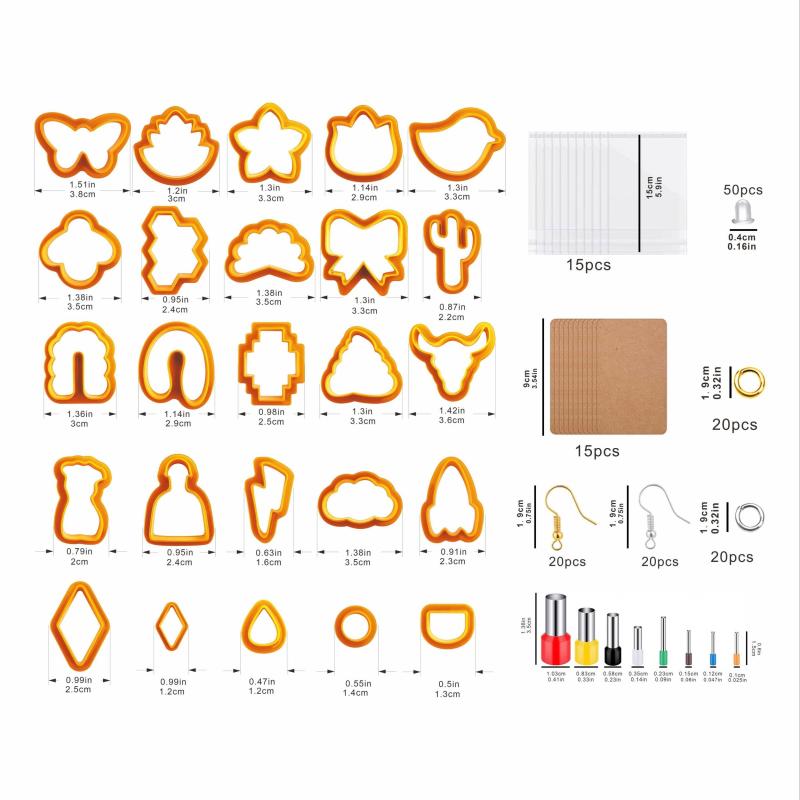 193pcs Polymer Clay Cutter Earring DIY Mold 25 Shapes Ear Hook Clog Storage Card