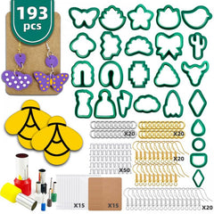 193pcs Polymer Clay Cutter Earring DIY Mold 25 Shapes Ear Hook Clog Storage Card