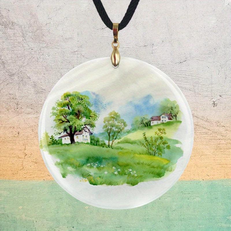 Old Village Pendant Necklace Adjustable Chain Necklace Halloween Christmas Anniv
