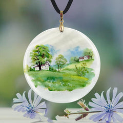 Old Village Pendant Necklace Adjustable Chain Necklace Halloween Christmas Anniv