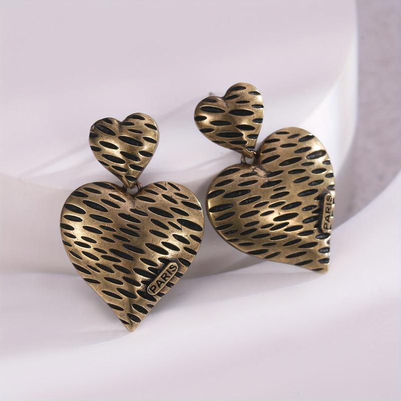 Retro Heart-shaped Women's Earrings Pendant in Copper S925 Silver