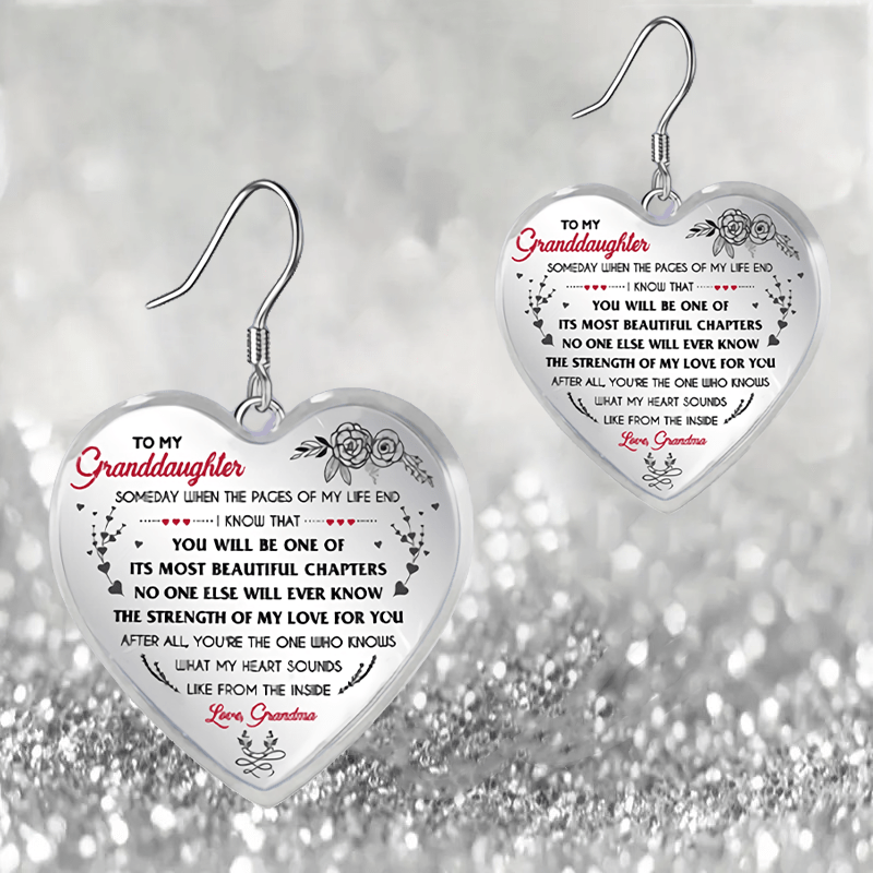 Heart Glass Pendant Earrings - Floral Pattern, Graduation Party, Halloween Gift