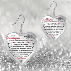 Heart Glass Pendant Earrings - Floral Pattern, Graduation Party, Halloween Gift