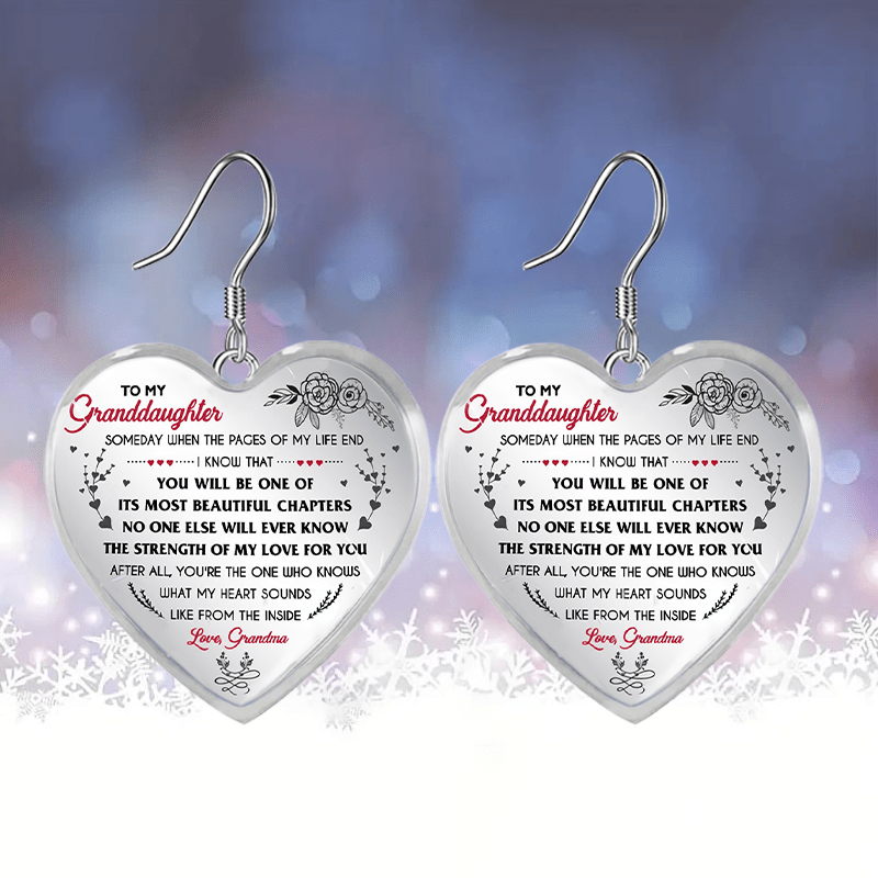 Heart Glass Pendant Earrings - Floral Pattern, Graduation Party, Halloween Gift
