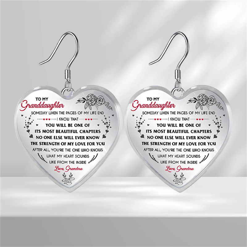 Heart Glass Pendant Earrings - Floral Pattern, Graduation Party, Halloween Gift