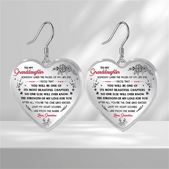 Heart Glass Pendant Earrings - Floral Pattern, Graduation Party, Halloween Gift