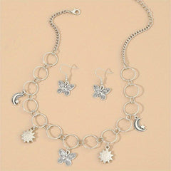 3 Pcs Butterfly Necklace Earrings Set Fashionable Style Women's Pendant Necklace
