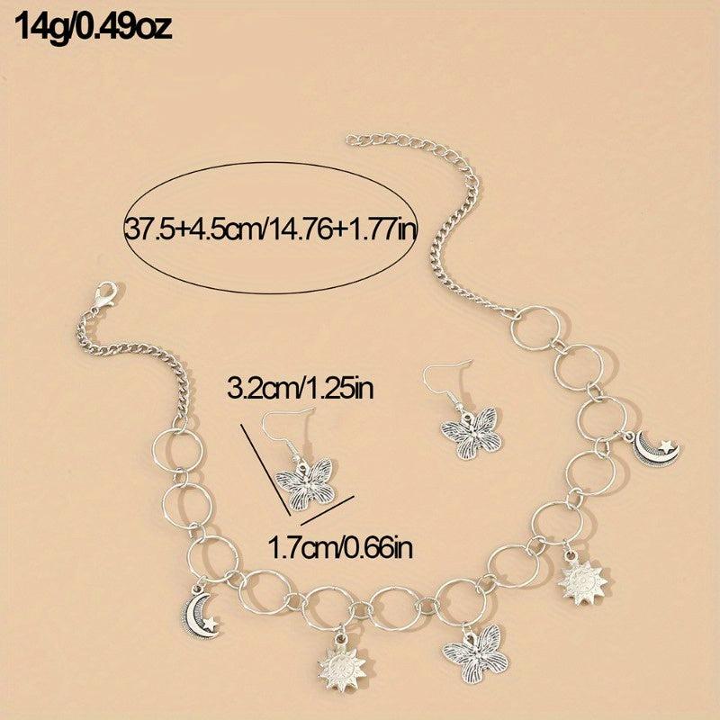 3 Pcs Butterfly Necklace Earrings Set Fashionable Style Women's Pendant Necklace