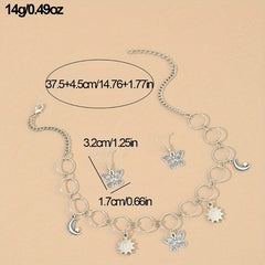 3 Pcs Butterfly Necklace Earrings Set Fashionable Style Women's Pendant Necklace