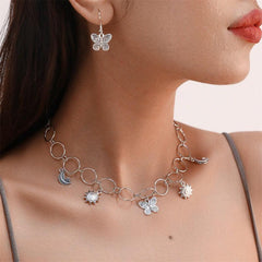 3 Pcs Butterfly Necklace Earrings Set Fashionable Style Women's Pendant Necklace