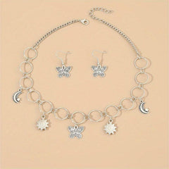 3 Pcs Butterfly Necklace Earrings Set Fashionable Style Women's Pendant Necklace