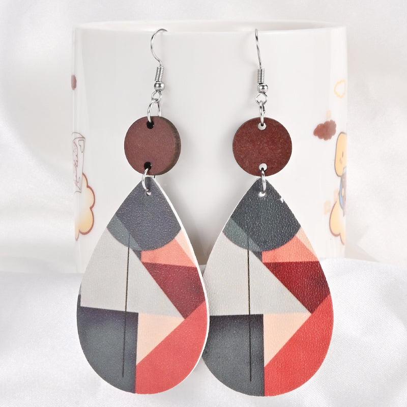 Geometric Pattern Faux Leather Earrings