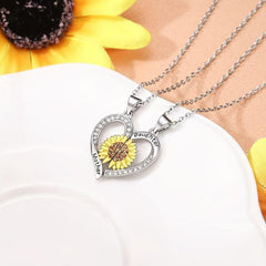 Mom & Daughter Sunflower Necklace Set, Magnet Heart Pendant Gift