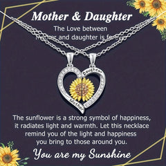 Mom & Daughter Sunflower Necklace Set, Magnet Heart Pendant Gift