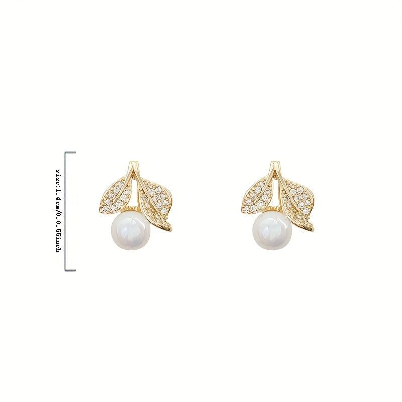 Artificial Diamond Leaf Faux Pearl Earrings Women Girls