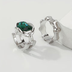 Retro Emerald Ring Women's Gothic Combination Ring Exaggerated Gemstone Ring
