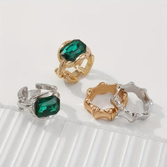 Retro Emerald Ring Women's Gothic Combination Ring Exaggerated Gemstone Ring