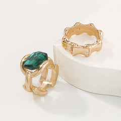 Retro Emerald Ring Women's Gothic Combination Ring Exaggerated Gemstone Ring