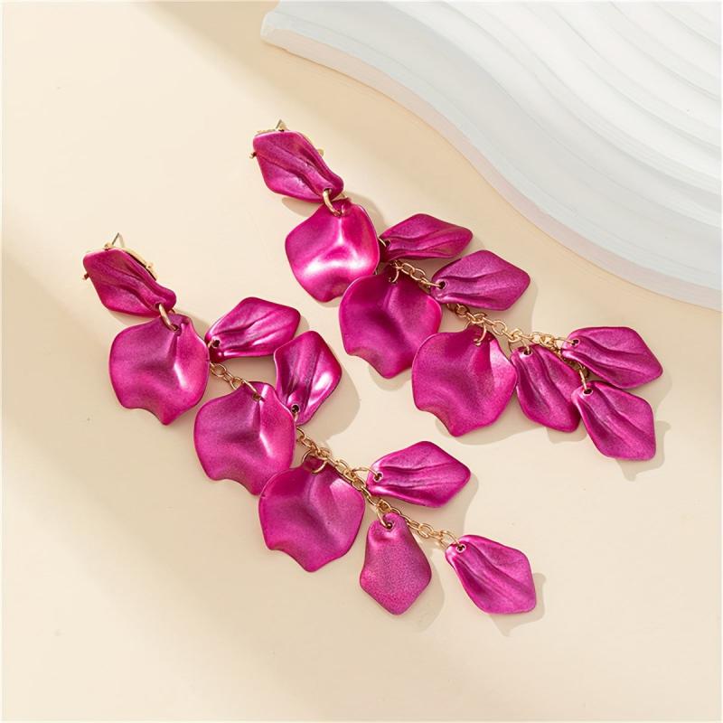Vintage Botanical Flower Tassel Petal Earrings For Party