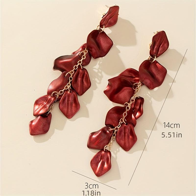 Vintage Botanical Flower Tassel Petal Earrings For Party