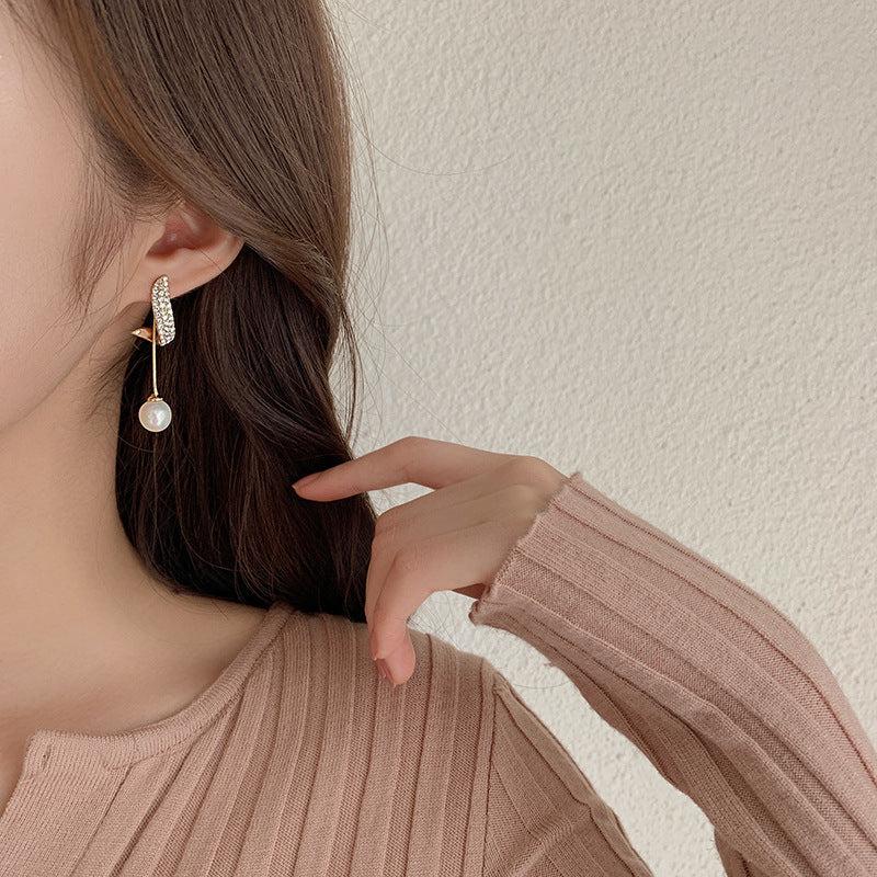 Artificial Diamond Pearl Earrings Elegant French Style