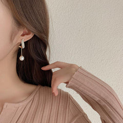 Artificial Diamond Pearl Earrings Elegant French Style