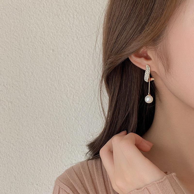 Artificial Diamond Pearl Earrings Elegant French Style