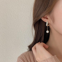 Artificial Diamond Pearl Earrings Elegant French Style