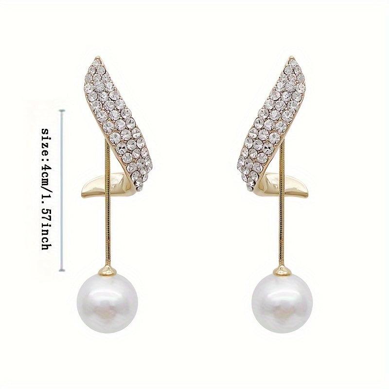 Artificial Diamond Pearl Earrings Elegant French Style